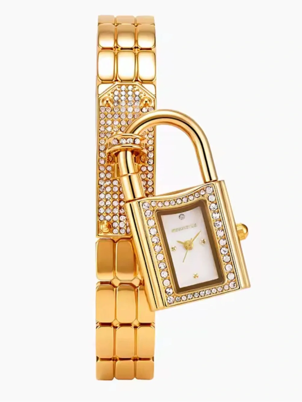 Women's Gold Padlock Bracelet Watch with Crystal Accents